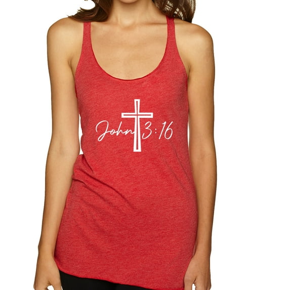Wild Bobby John 3:16 Cross Inspirational/Christian Women Tri-Blend Racerback Tank Top, Vintage Red, Small