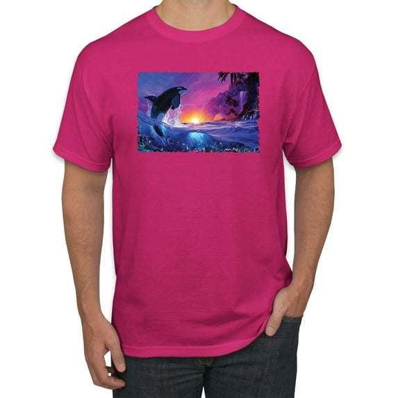 Wild Bobby, Jumping Whale During Beach Sunset, Animal Lover, Men Graphic Tees, Fuschia, 5XL