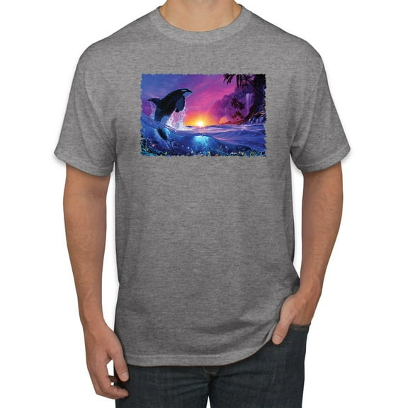 Wild Bobby, Jumping Whale During Beach Sunset, Animal Lover, Men Graphic Tees, Heather Grey, 3XL