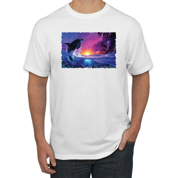 Wild Bobby, Jumping Whale During Beach Sunset, Animal Lover, Men Graphic Tees, White, 5XL