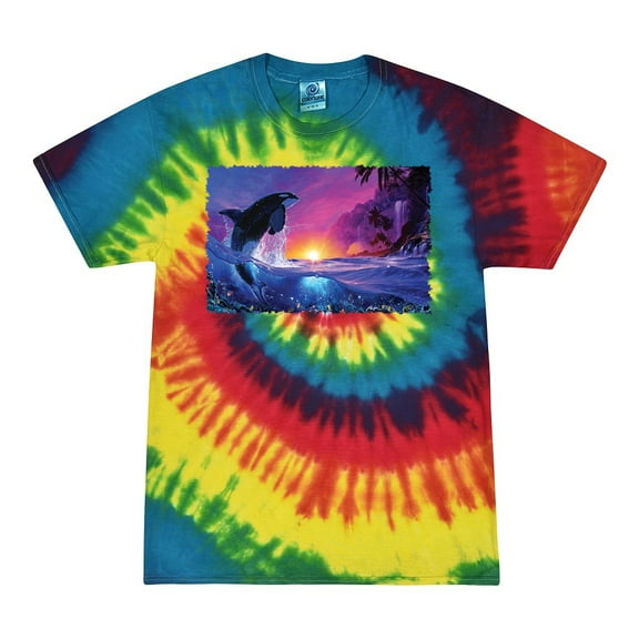 Wild Bobby, Jumping Whale During Beach Sunset, Animal Lover, Tie-Dye Tees, Reactive Rainbow, Small