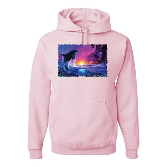 Wild Bobby, Jumping Whale During Beach Sunset, Animal Lover, Unisex Graphic Hoodie Sweatshirt, Light Pink, X-Large