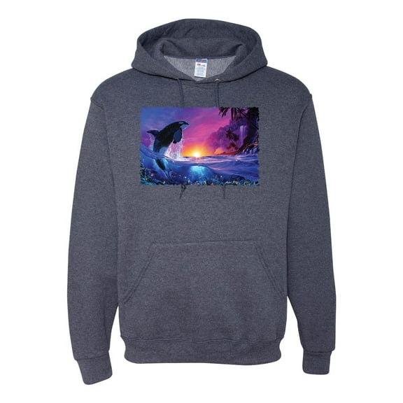 Wild Bobby, Jumping Whale During Beach Sunset, Animal Lover, Unisex Graphic Hoodie Sweatshirt, Vintage Heather Navy, Small