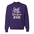 thumbnail image 1 of Wild Bobby Just A Girl Who Loves Jesus Inspirational/Christian Unisex Crewneck Graphic Sweatshirt, Purple, XX-Large, 1 of 5
