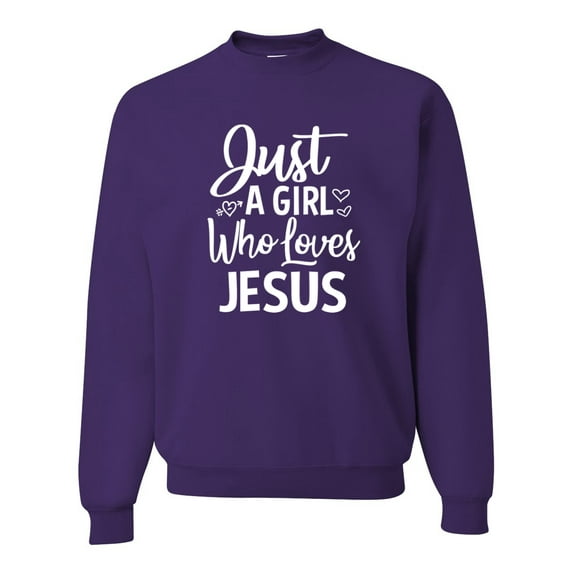 Wild Bobby Just A Girl Who Loves Jesus Inspirational/Christian Unisex Crewneck Graphic Sweatshirt, Purple, XX-Large
