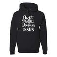 thumbnail image 1 of Wild Bobby Just A Girl Who Loves Jesus Inspirational/Christian Unisex Graphic Hoodie Sweatshirt, Black, Medium, 1 of 5