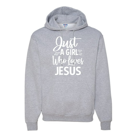 Wild Bobby Just A Girl Who Loves Jesus Inspirational/Christian Unisex Graphic Hoodie Sweatshirt, Heather Grey, 3X-Large
