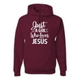 thumbnail image 1 of Wild Bobby Just A Girl Who Loves Jesus Inspirational/Christian Unisex Graphic Hoodie Sweatshirt, Maroon, Small, 1 of 5
