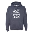 thumbnail image 1 of Wild Bobby Just A Girl Who Loves Jesus Inspirational/Christian Unisex Graphic Hoodie Sweatshirt, Vintage Heather Navy, Medium, 1 of 5