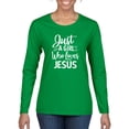 thumbnail image 1 of Wild Bobby Just A Girl Who Loves Jesus Inspirational/Christian Women Graphic Long Sleeve Tee, Kelly, X-Large, 1 of 5