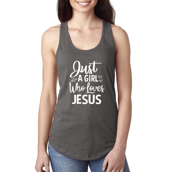 Wild Bobby Just A Girl Who Loves Jesus Inspirational/Christian Women Racerback Tank Top, Dark Grey, Large