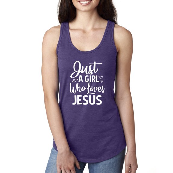 Wild Bobby Just A Girl Who Loves Jesus Inspirational/Christian Women Racerback Tank Top, Purple Rush, Medium