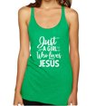 thumbnail image 1 of Wild Bobby Just A Girl Who Loves Jesus Inspirational/Christian Women Tri-Blend Racerback Tank Top, Envy, Medium, 1 of 5