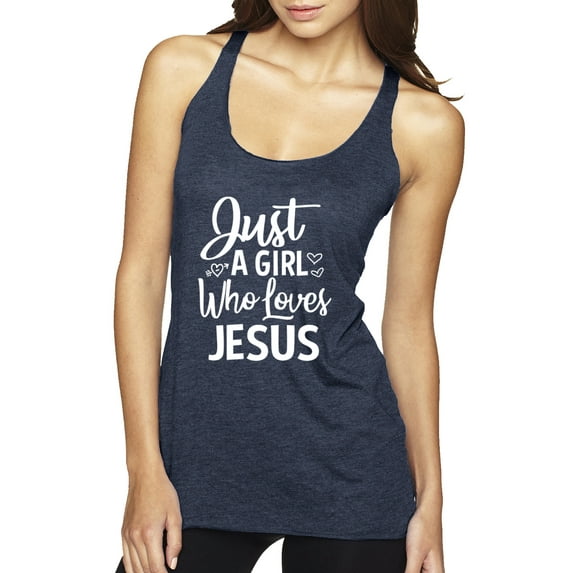 Wild Bobby Just A Girl Who Loves Jesus Inspirational/Christian Women Tri-Blend Racerback Tank Top, Vintage Navy, Large