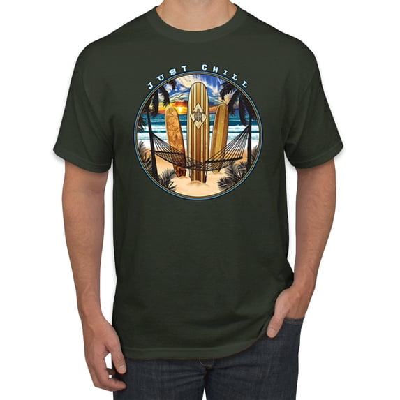 Wild Bobby, Just Chill Surfing Sports Men's Graphic T-Shirt, Forest Green, Small