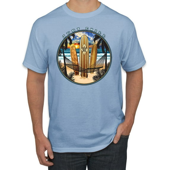 Wild Bobby, Just Chill Surfing Sports Men's Graphic T-Shirt, Light Blue, 3XL