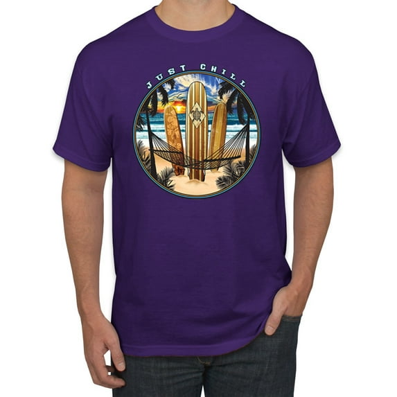 Wild Bobby, Just Chill Surfing Sports Men's Graphic T-Shirt, Purple, 3XL