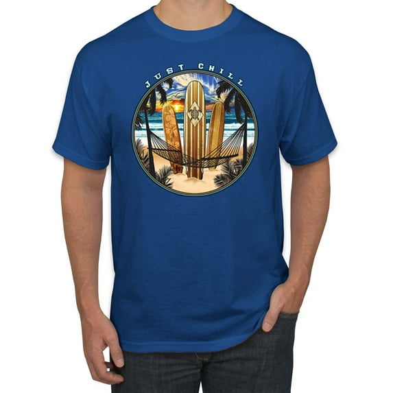Wild Bobby, Just Chill Surfing Sports Men's Graphic T-Shirt, Royal, 2XL