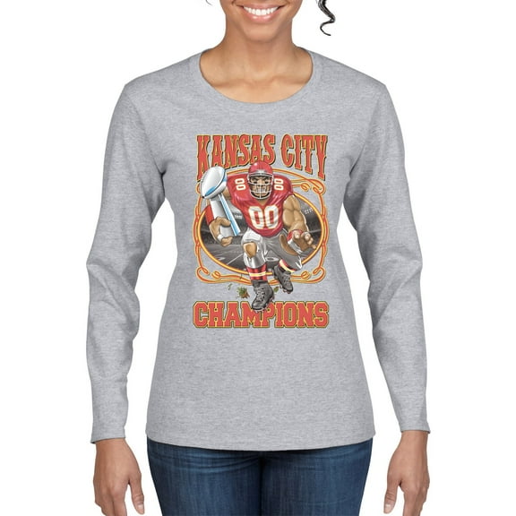 Wild Bobby, Kansas City 2020 World Champions KC Fantasy Football Fans ,Sports, Women Graphic Long Sleeve Tee, Heather Grey, Large