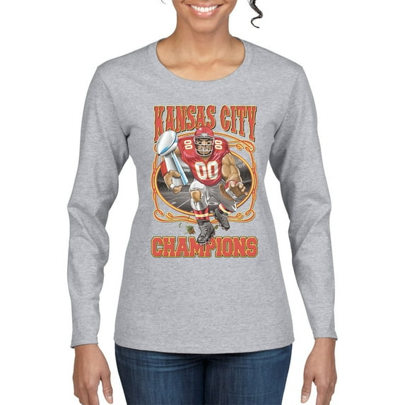 Wild Bobby, Kansas City 2020 World Champions KC Fantasy Football Fans ,Sports, Women Graphic Long Sleeve Tee, Heather Grey, Medium