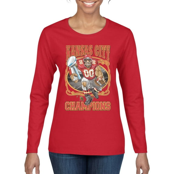Wild Bobby, Kansas City 2020 World Champions KC Fantasy Football Fans ,Sports, Women Graphic Long Sleeve Tee, Red, Small