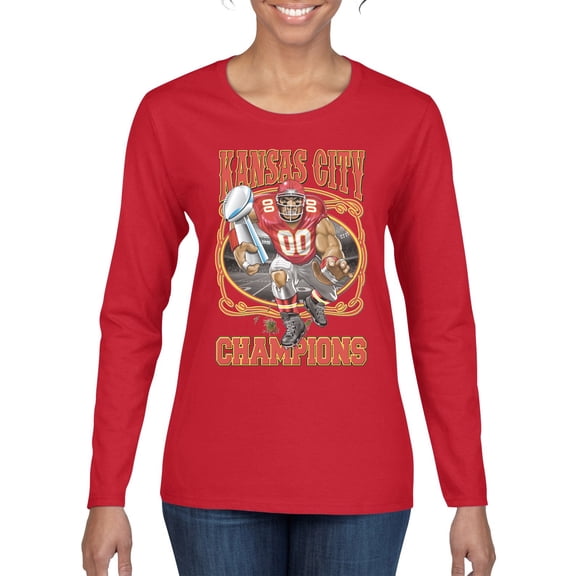 Wild Bobby, Kansas City 2020 World Champions KC Fantasy Football Fans ,Sports, Women Graphic Long Sleeve Tee, Red, XX-Large
