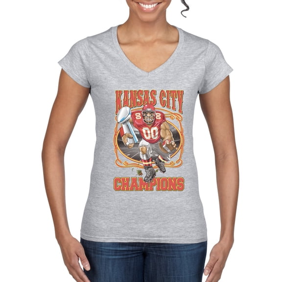 Wild Bobby, Kansas City 2020 World Champions KC Fantasy Football Fans ,Sports, Women Standard V-Neck Tee, Heather Grey, Small