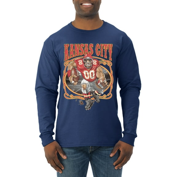 Wild Bobby,Kansas City Fan KC Fantasy Football Sports, Mens Long Sleeve Shirt, Navy, 3X-Large
