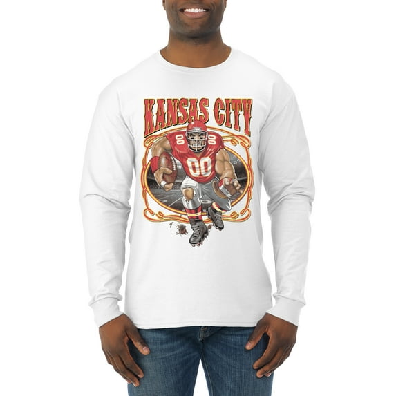 Wild Bobby,Kansas City Fan KC Fantasy Football Sports, Mens Long Sleeve Shirt, White, Large