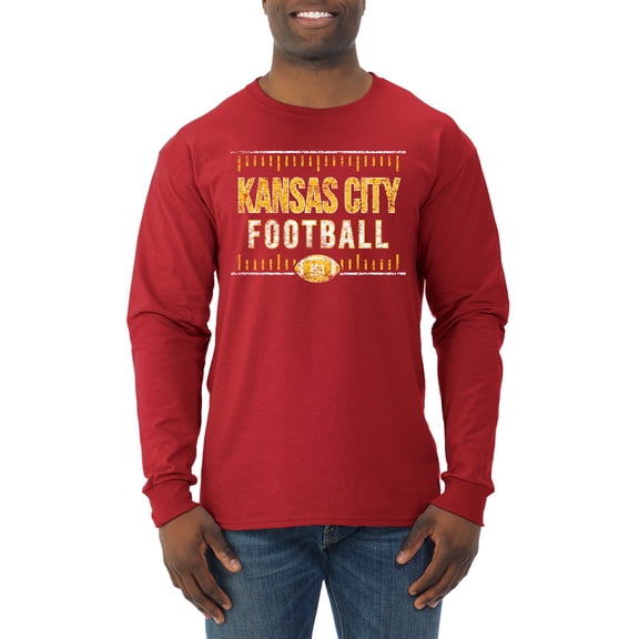 Wild Bobby Kansas City KC Hometown City Football Fan Pride Sports Men's Long Sleeve T-Shirt, Red, Large