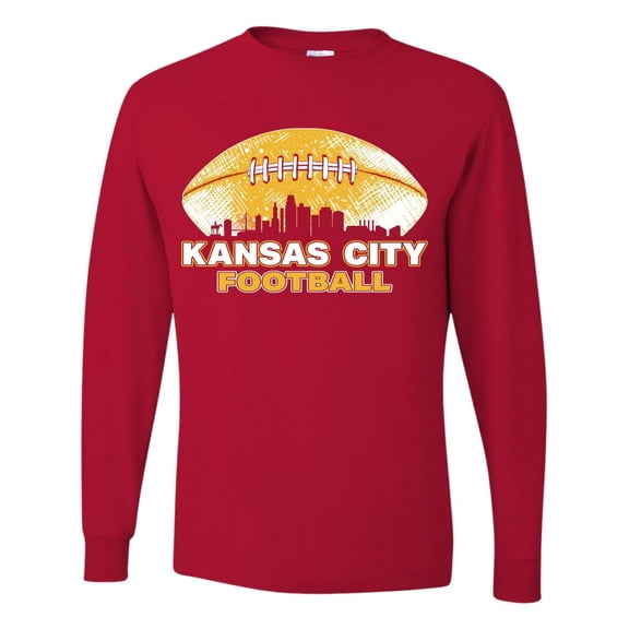Wild Bobby Kansas Football Skyline Sports Men Long Sleeve Shirt, Red, Small