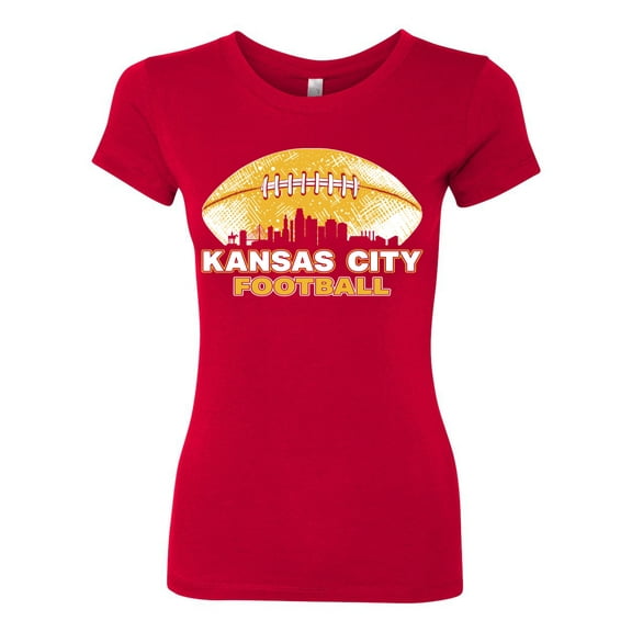 Wild Bobby Kansas Football Skyline Sports Women Slim Fit Junior Tee, Red, Medium