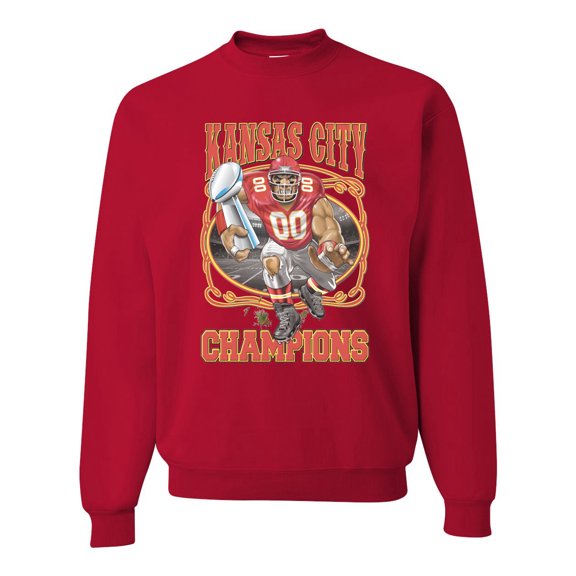 Wild Bobby Kansas World Champions Football Sports Unisex Crewneck Graphic Sweatshirt, Red, Small