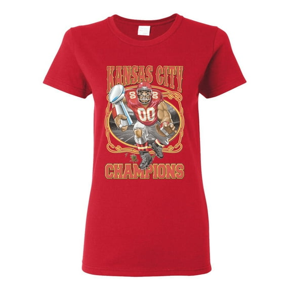 Wild Bobby Kansas World Champions Football Sports Women Graphic Tee, Red, Small