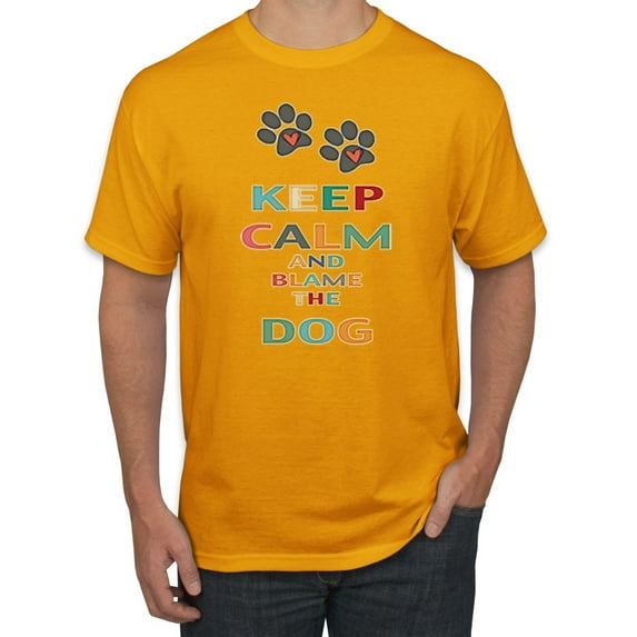 Wild Bobby, Keep Calm And Blame The Dog Dog Lover Men's Graphic T-Shirt, Gold, 2XL