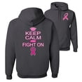 thumbnail image 1 of Wild Bobby, Keep Calm and Fight On, Breast Cancer Awareness, Front and Back Unisex Graphic Hoodie Sweatshirt, Charcoal, Medium, 1 of 4
