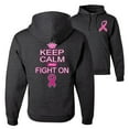 thumbnail image 1 of Wild Bobby, Keep Calm and Fight On, Breast Cancer Awareness, Front and Back Unisex Graphic Hoodie Sweatshirt, Heather Black, XX-Large, 1 of 4