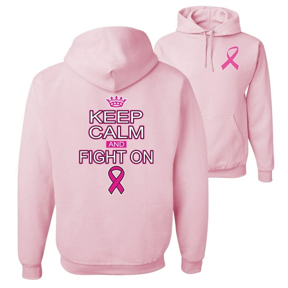 Wild Bobby, Keep Calm and Fight On, Breast Cancer Awareness, Front and Back Unisex Graphic Hoodie Sweatshirt, Light Pink, X-Large