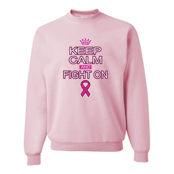 Wild Bobby, Keep Calm and Fight On Breast Cancer Awareness Unisex Crewneck Graphic Sweatshirt, Light Pink, Large