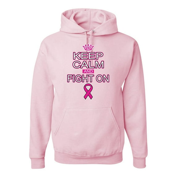 Wild Bobby, Keep Calm and Fight On Breast Cancer Awareness Unisex Graphic Hoodie Sweatshirt, Light Pink, 3XL