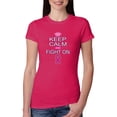 thumbnail image 1 of Keep Calm and Fight On Breast Cancer Awareness Womens Slim Fit Junior Tee, Raspberry, Large, 1 of 3