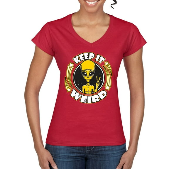 Wild Bobby Keep It Weird Alien Women Standard V-Neck Tee