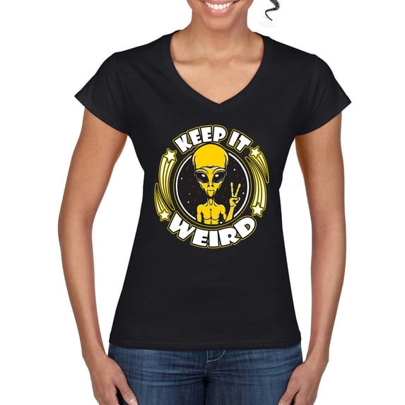 Wild Bobby Keep It Weird Alien Women Standard V-Neck Tee