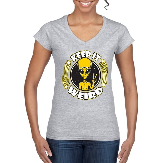 Wild Bobby Keep It Weird Alien Women Standard V-Neck Tee