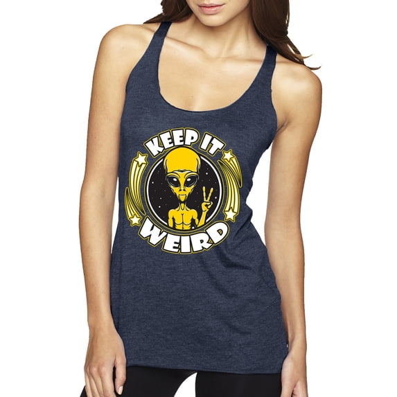 Wild Bobby Keep It Weird Alien Women Tri-Blend Racerback Tank Top