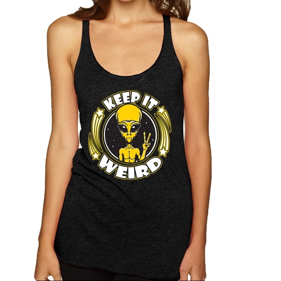 Wild Bobby Keep It Weird Alien Women Tri-Blend Racerback Tank Top