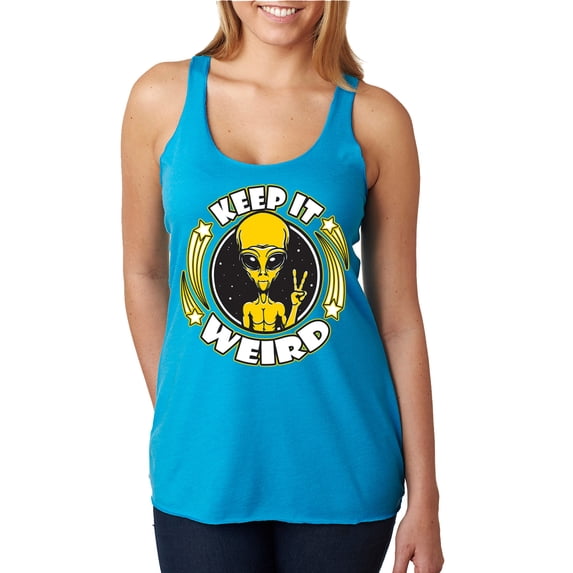 Wild Bobby Keep It Weird Alien Women Tri-Blend Racerback Tank Top