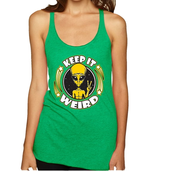 Wild Bobby Keep It Weird Alien Women Tri-Blend Racerback Tank Top