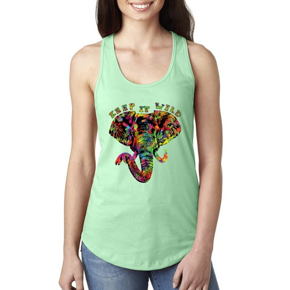 Wild Bobby, Keep It Wild Colorful Elephant Face Animal Lover Ladies Racerback Tank Top, Mint, X-Large