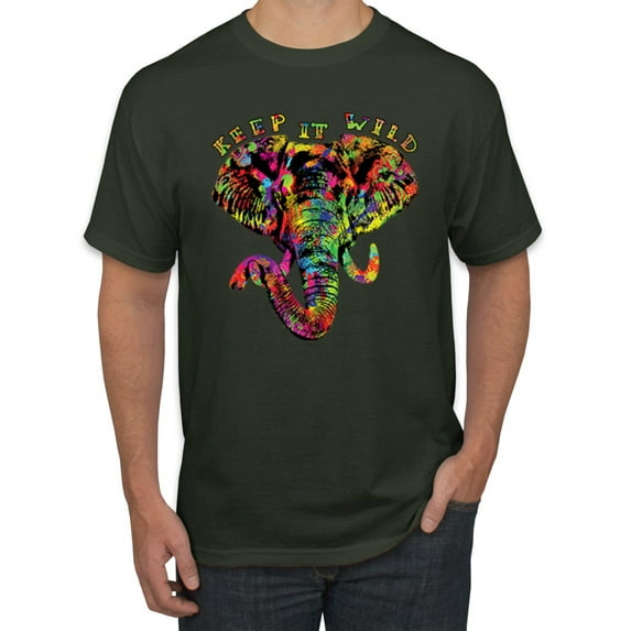 Wild Bobby, Keep It Wild Colorful Elephant Face Animal Lover Men's Graphic T-Shirt, Forest Green, 4XL